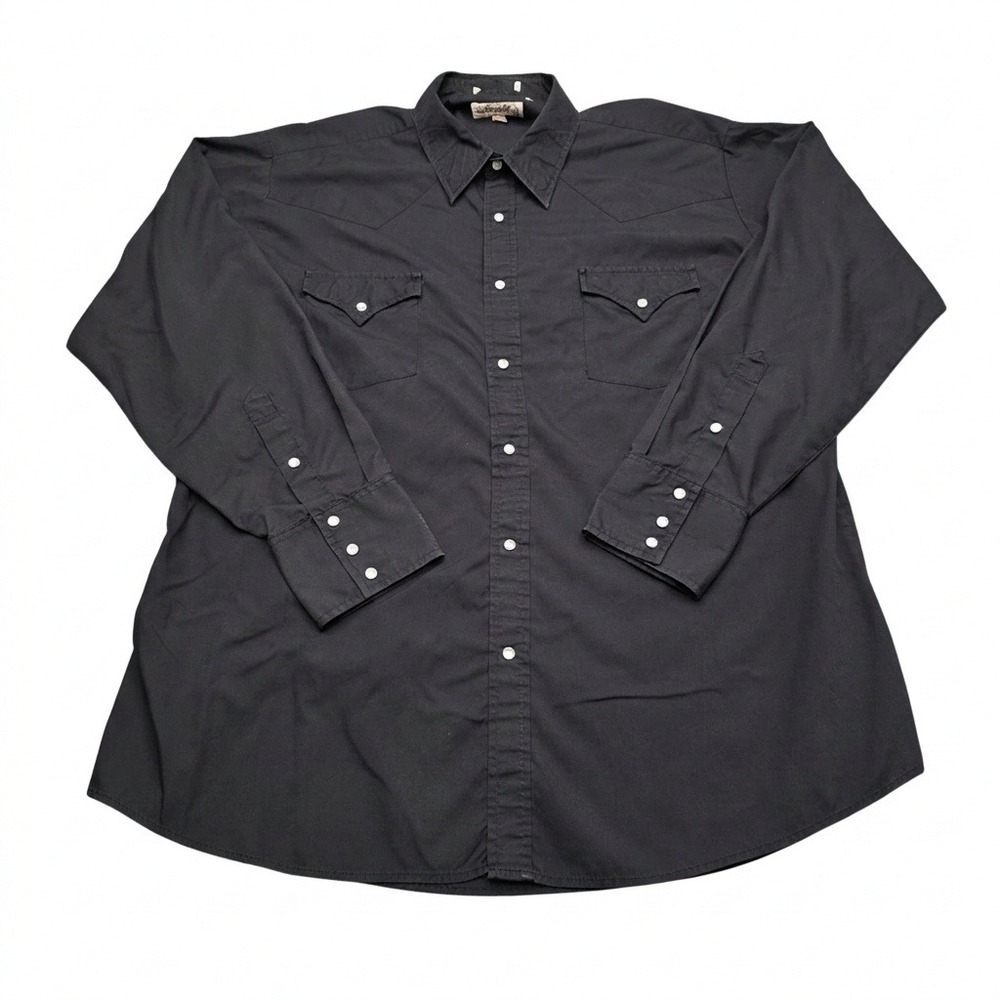 Sheplers Mens Black Western Pearl Snap Long Sleeve Shirt 17.5 x 35 Cowboy Ranch